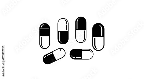 Pharmaceutical Capsules: A minimalist illustration showcasing pharmaceutical capsules. Perfectly suited for healthcare and medical industry themes.