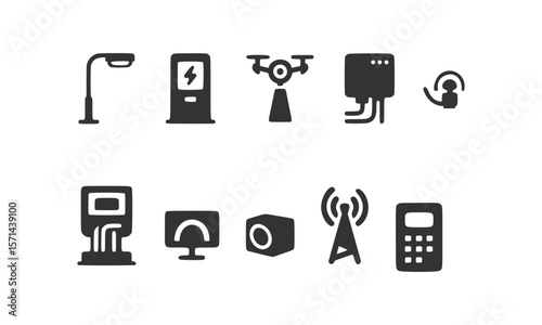 Smart City Technology Icons Streetlights, Charging Stations, Drones, and More