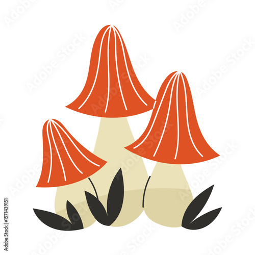 Red Autumn Amanita Mushrooms Flat Style Illustration