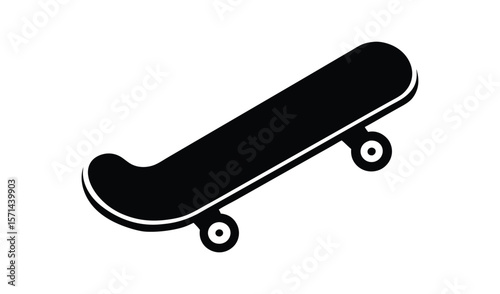 Simple black silhouette of a skateboard on a white background
