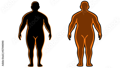 Obese Male Body Shape Silhouette Illustration Black and Brown