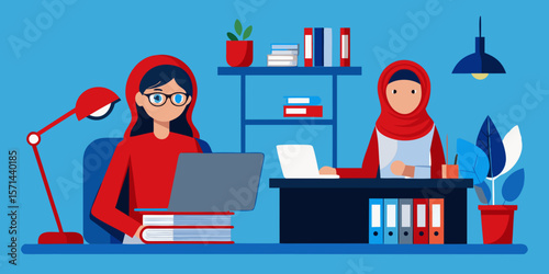 Two Diverse Women Working Together in Modern Office Setting
