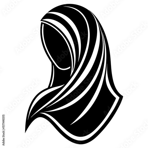 Stylish Black and White Illustration of a Woman Wearing a Hijab