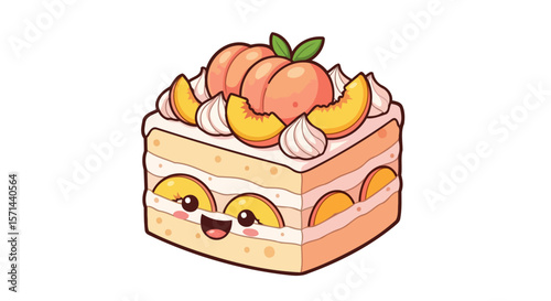 Peach Cake A Delightful, Cute Cartoon Dessert