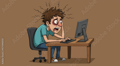 Stressed and Overwhelmed Man Working on Computer

