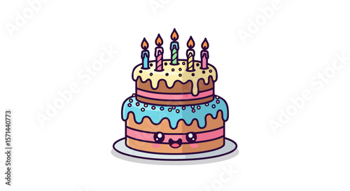 Adorable Birthday Cake with Candles Sweet Party Celebration