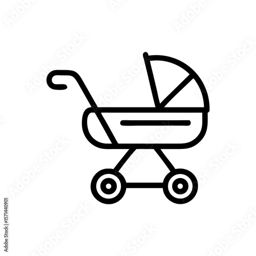 Minimalist vector illustration of a baby stroller for parenting, childcare, and nursery design copy space