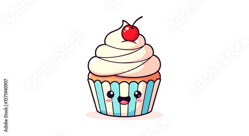 Adorable Cartoon Cupcake with Cherry on Top