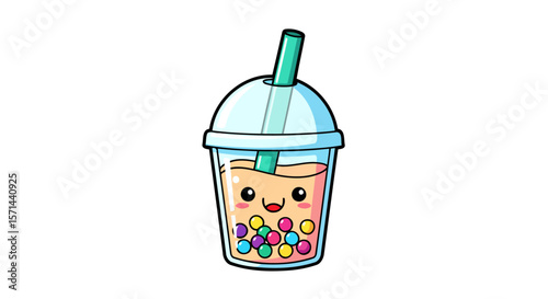 Adorable Boba Tea Cartoon Illustration