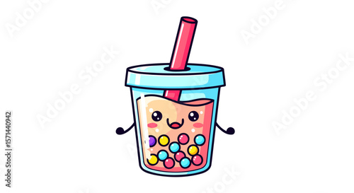 Cute Cartoon Boba Tea A Delightful Drink Illustration