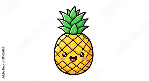 Cute Pineapple Cartoon Illustration Tropical Summer Fruit