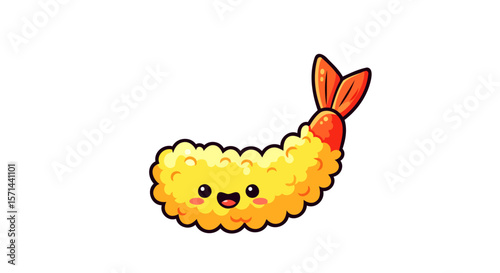 Adorable Tempura Shrimp Cartoon Illustration