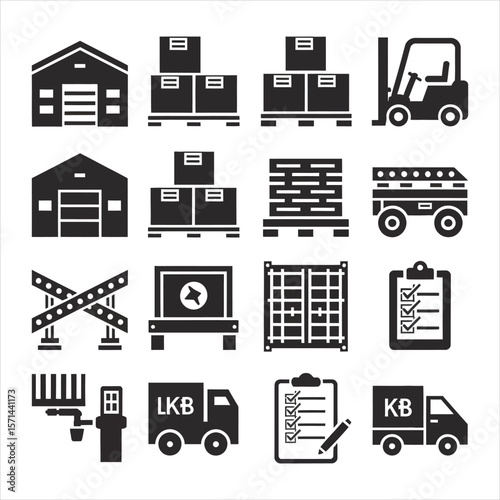 Warehouse forklift boxes pallet cargo container checklist truck vector