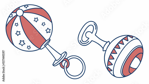 Colorful vector illustration of baby rattles for nursery decor and children’s product marketing copy space