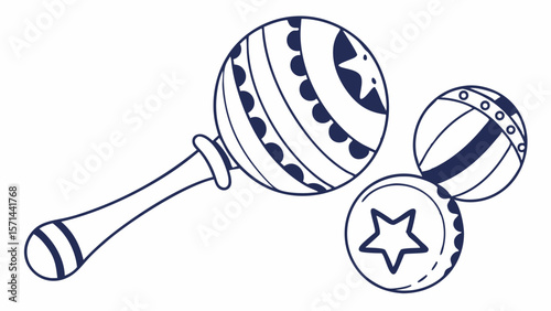 Illustration of decorative maracas and balls for children’s toys and playtime activities copy space