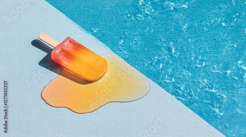Glace à l'eau fondue au bord d’une piscine sous un soleil éclatant pendant la canicule des vacances d'été 