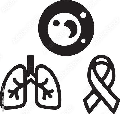 Iconography representing lung health awareness research and support for critical illnesses