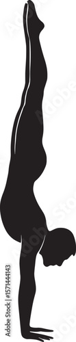 "Gymnast Handstand Silhouette – Minimalist Vector of Athlete in Vertical Pose on White Background"