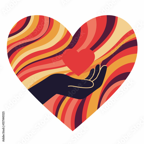 Heart in hand symbolizes connection and care, featuring a loving gesture inside heart shape. Warm and gentle design embodies emotional well being and support, offering an inspiring image of care.