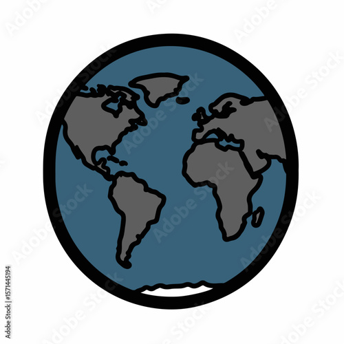 Earth image showcases continents and oceans in stylized global view. Earth image visualizes landmasses and bodies of water with clear graphic elements.