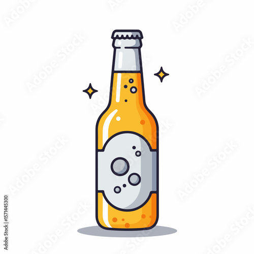 Refreshing illustration of bottle with beverage ready for image fx use. Beer bottle illustration with fizzy drink suggests celebration and festive cheer,