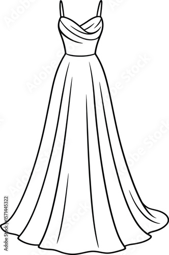 Strappy Sweetheart Neckline Gown Line Art