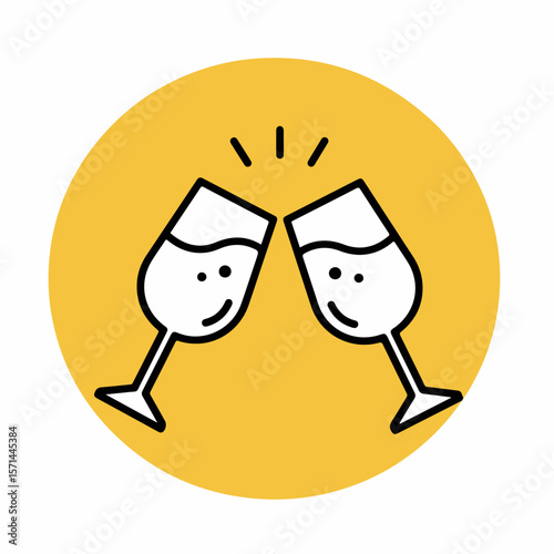 Two cheerful champagne flutes toasting together in a minimalist icon style, perfect for celebrations and special events, with its inviting design capturing lighthearted festivity.