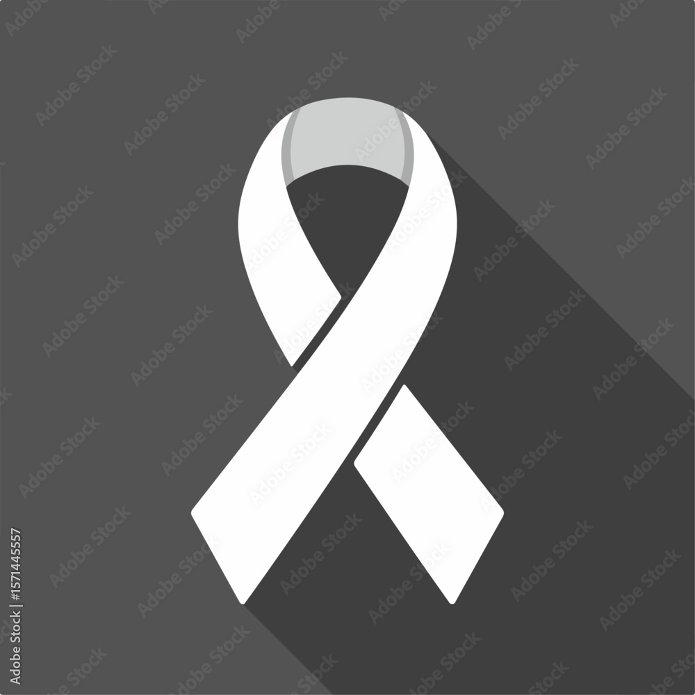 White ribbon, a symbol of hope and support, standing out on gray. Symbol represents awareness, hope, and solidarity. This image of white ribbon is suitable for campaigns and social awareness projects.