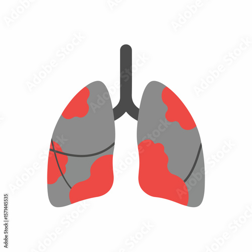 Image FX: Diseased human lungs with red inflammation highlight pulmonary illness. Human lungs illustrate respiratory sickness and lung damage, a key image fx element.