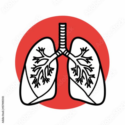 Lungs illustration with human lungs on a red circle background represents human image effects. Human lungs image effects, like breathing well,