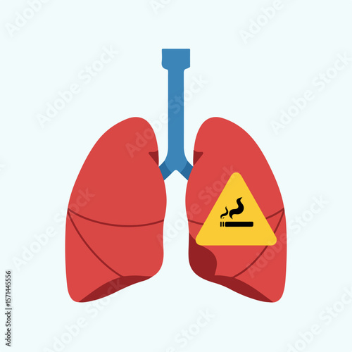 Smoking effects: Depiction of lungs with smoking effects icon illustrating respiratory system damage.