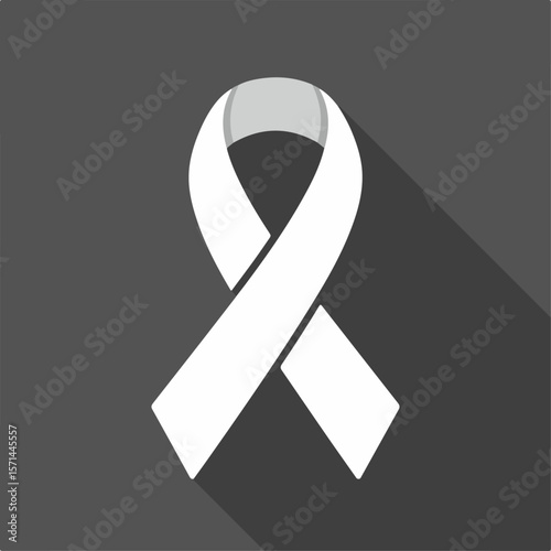 White ribbon, a symbol of hope and support, standing out on gray. Symbol represents awareness, hope, and solidarity. This image of white ribbon is suitable for campaigns and social awareness projects.
