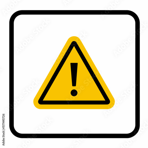 Attention sign in yellow and black indicating caution, symbol forecasts a possible future effect. Attention sign warns of potential danger.