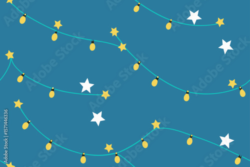 Garland Lights And Sparkling Stars Seamless Pattern