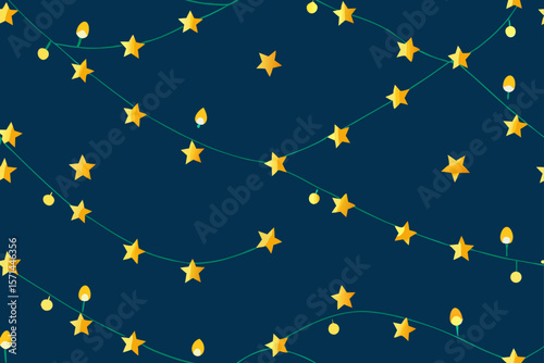 Garland Lights And Sparkling Stars Seamless Pattern