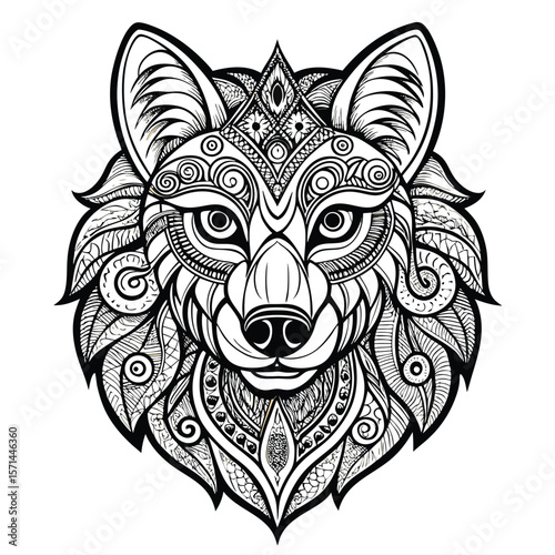 Tribal wolf head vector illustration, a powerful black mammal symbol design