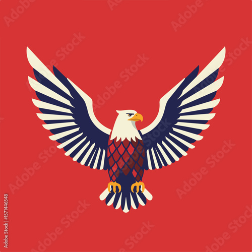 Patriotic image fx, an eagle illustration with wings spread on red background, symbolizing freedom and strength. Image fx is a powerful symbol with traditional colors representing a timeless image fx.