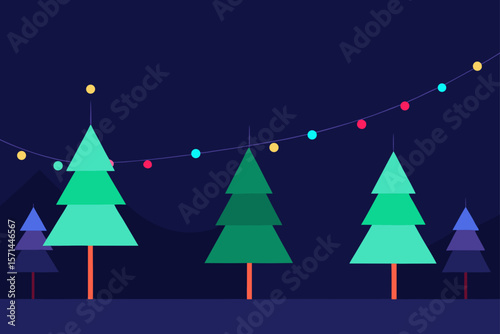 Minimalist Geometric Fir Trees And Neon Garland Lights