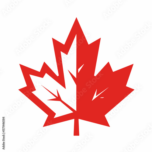 Red maple leaf icon for graphic effects, especially in images for 2025-07-01. This iconic graphic element representing identity includes stylized outline of a maple leaf,