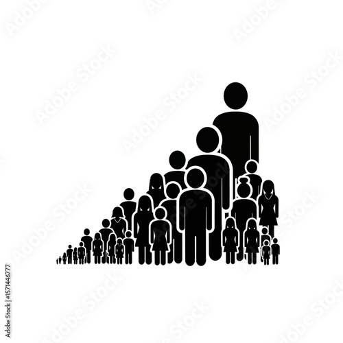 A growing group of people isolated on white background