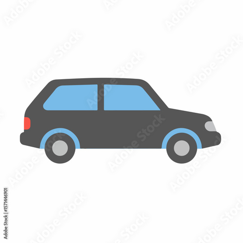 Simple car illustration in black showcases compact style, design fx featuring light blue windows and a red taillight.