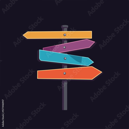 Vector signpost with multiple arrows indicates different directions and choices. This image shows clear directions by use of colorful arrows, each with its own path to follow,