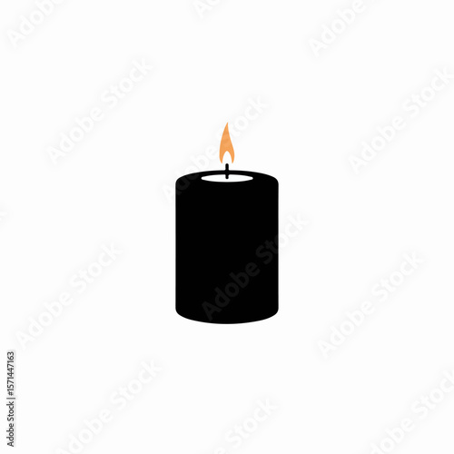 Black candle with burning flame on white background, creating a simple image fx. Simple image fx illustration offers a clean and minimal design. Use simple image fx for various projects,