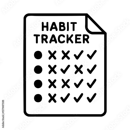 Minimal icon of habit tracker chart for mental wellness and routine building