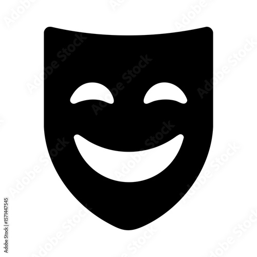 Silhouette icon of smiling mask symbolizing hidden emotions and performance