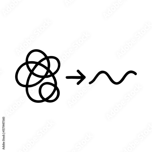 Minimal icon of tangled line transforming into wave symbolizing emotional clarity