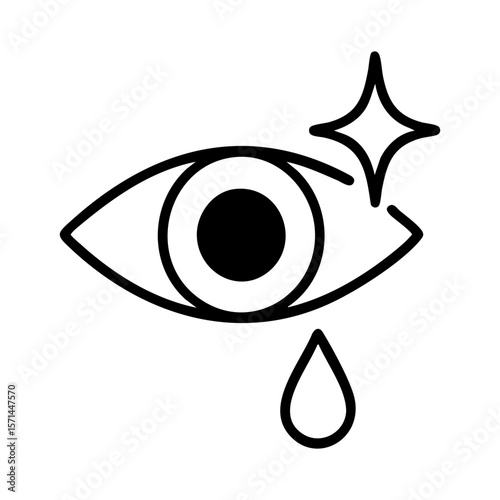Line icon of teary eye with sparkle symbolizing emotional clarity and release