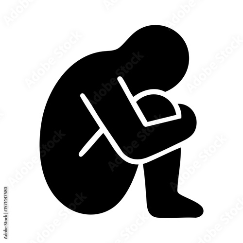 Silhouette icon of depressed person sitting with emotional withdrawal posture