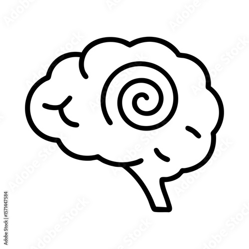Line icon of confused brain with spiral symbol showing anxiety or overload