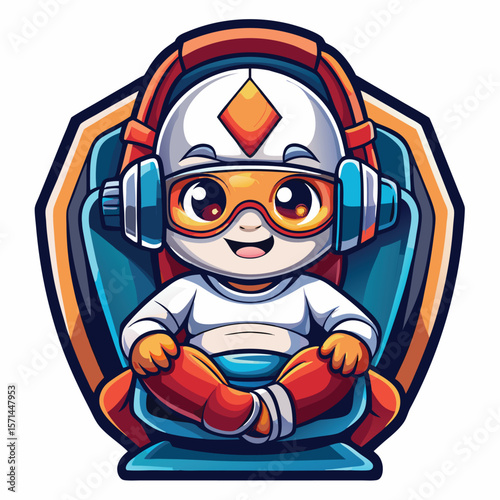 Cute gamer character in a chair with headphones
